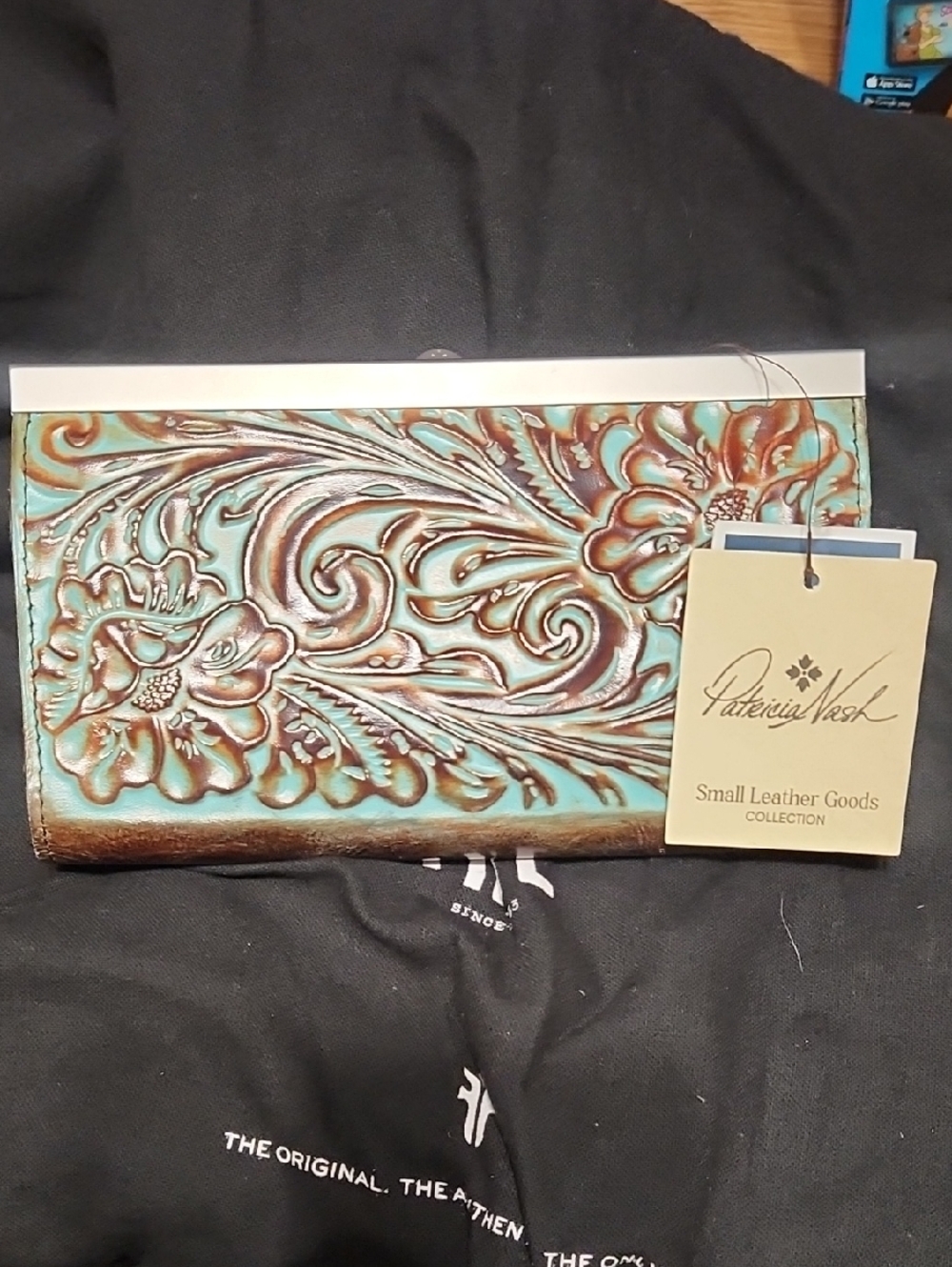 Patricia Nash Turquoise and Brown Tooled Leather Wallet